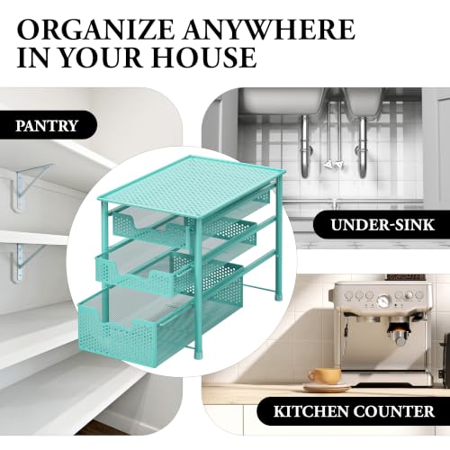 Simple Houseware Stackable 3 Tier Slide Basket Organizer Drawer, Turquoise - color: Turquoise, size: 3-Tier