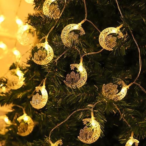 Ramadan Lights 10Ft 20 LEDs Star Moon Lantern String Light Battery Operated Fairy Lights Indoor Ramadan Kareem Eid Mubarak Decorations for Home Eid al-Fitr Party Warm White-05 - color: Warm White-05