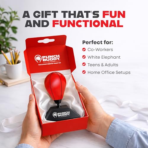 Desktop Punching Bag – Desk Fidget Toy for Stress Relief & Focus – Mini Suction Cup Punch Ball with Patented Griply™ Technology – Office Stress Reliever for Adults, Teens & Coworkers - color: Red