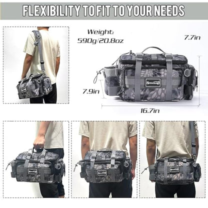 Sougayilang Fishing Tackle Bags with 3600 Tackle Tray - Fishing Tackle Storage Bags for Saltwater or Freshwater Fishing Gear - Padded Shoulder Strap - Tackle Box Bag Fishing Bag(Grey) - color: Grey with a 3600 Tackle Tray