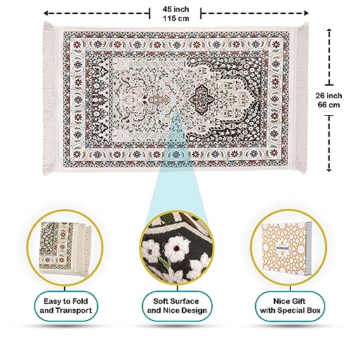 Muslim Prayer Mat, Portable Prayer Mat, Janamaz Prayer Rug, Thick Prayer Mats Muslim, Islam Prayer Rug, Sajadah for Prayer, Eid Gifts, Ramadan Box (White) - color: White