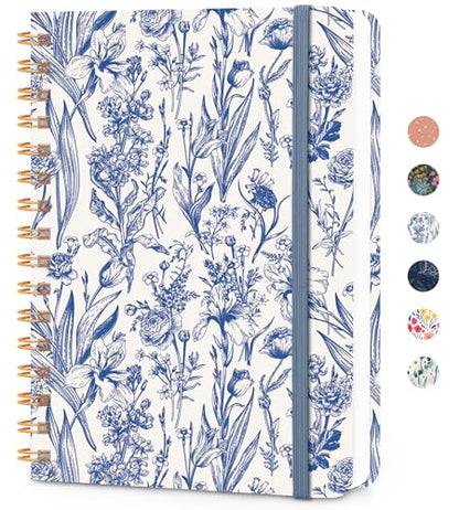 CICPAP Lined Spiral Journal Notebook, A5 College Ruled Notebook for Journaling, Note-Taking, and Daily Planning, Durable Hardcover with an Elegant Design，Blue Floral - color: I-Blue Floral