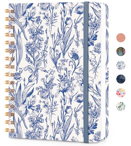 CICPAP Lined Spiral Journal Notebook, A5 College Ruled Notebook for Journaling, Note-Taking, and Daily Planning, Durable Hardcover with an Elegant Design，Blue Floral - color: I-Blue Floral