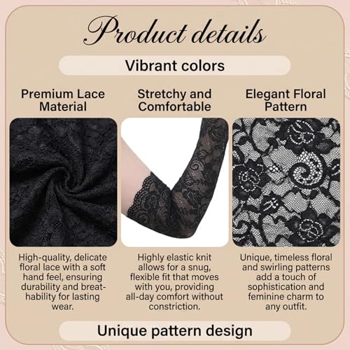 4 Pairs Women Lace Arm Sleeves, Floral Hollow Arms Cover Warmer Elegant Long Floral Lace Fingerless Gloves Elbow Length Arm Sleeves for Tea Party, Elbow Length Laces Sleeve to Cover Arms for Women