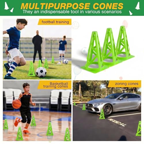 24 Pack Soccer Cones, 9 Inch Agility Cones for Soccer, Football, Basketball, Cones for Sports Training, Speed & Agility Drills, Field Marking Equipment - color: green