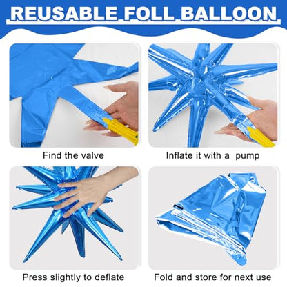 Blue Star Balloons, 6PCS 22 Inch Foil Explosion Star Balloons - color: Blue