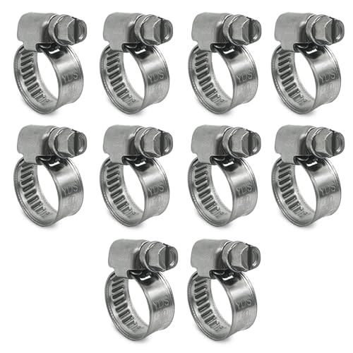 10 Pack SAE Size 4 Stainless Steel Hose Clamps, German Style Embossed Worm Gear Clamp, Adjustable 3/8 to 5/8 inch (10-16mm) for Automotive Heater Hose - size: 3/8 to 5/8 inch (10 Pack)
