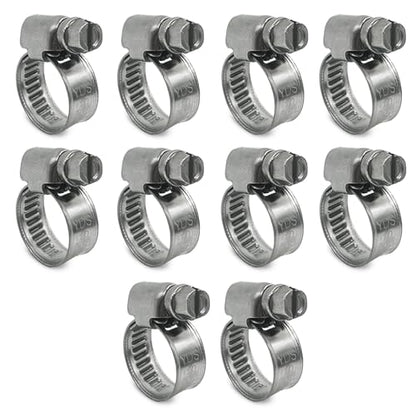 10 Pack SAE Size 4 Stainless Steel Hose Clamps, German Style Embossed Worm Gear Clamp, Adjustable 3/8 to 5/8 inch (10-16mm) for Automotive Heater Hose - size: 3/8 to 5/8 inch (10 Pack)