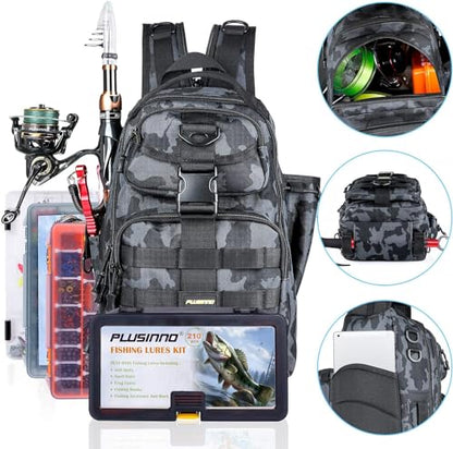 PLUSINNO Fishing Backpack, Fishing Bag, Waterproof Fishing Sling Tackle Bag For Fishing Gear With Rod Holder, Fishing Gifts for Men - color: Single Backpack No Tackle Box