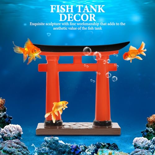 Japanese Torii Gate Fish Tank Decorations Japanese Micro Landscape Decoration Oriental Pagoda Garden Statue Resin Fish Decorations for Tanks