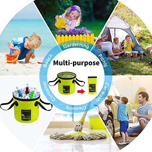 Collapsible Bucket 5 Gallon Container Folding Water Bucket Portable Wash Basin 20L - color: Green