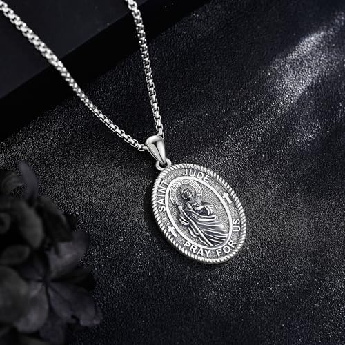 Sterling Silver 3 Nails Cross/Saint/Egyptian/Catholic Cross/Holy Spirit Necklace Religious Pendant Jewelry for Women - style: St Jude