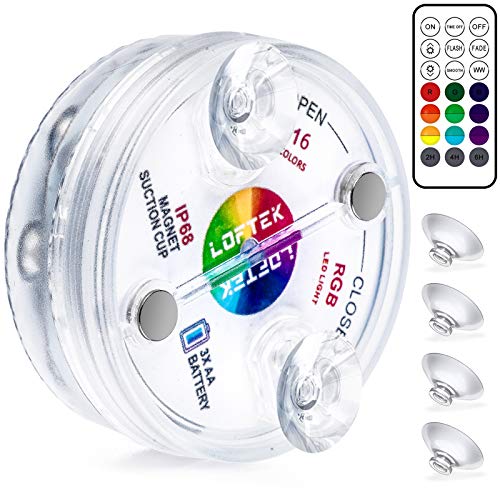 LOFTEK Submersible LED Lights with Remote, 13 LED Pool Lights for Inground Above Ground Pool with Magnets &Suction Cups,16 Color Changing Underwater Light for Ponds Battery Operated, 1 Pack - size: 1 Pack-Battery Operated