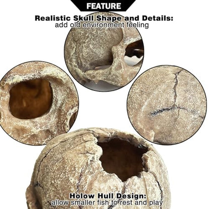 Aquarium Decoration for Fish Tank Skull Head Rock Cave-Small | Fish Tank Ornament Decorative Hideouts Landscape Aquarium Decor Reptile House Cave Aquarium Decoration