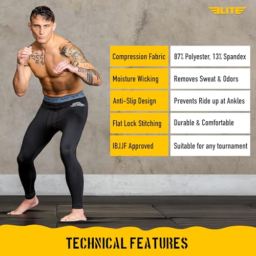 Elite Sports Men’s BJJ Spats Leggings Tights, Best Jiu Jitsu MMA no Gi spat Compression Pants for Men - size: Large