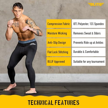 Elite Sports Men’s BJJ Spats Leggings Tights, Best Jiu Jitsu MMA no Gi spat Compression Pants for Men - size: X-Large