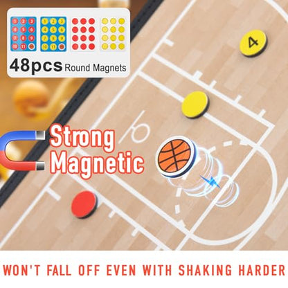 WISYOK Leather Covered Magnetic Basketball Lineup Board, Foldable and Portable Clipboard for Coaches with 48 Cards, 2 Markers, 4 Hooks and 1 Organizer Bag - style: Basketball Leather