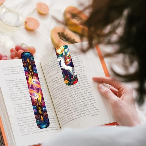Fantasy Magnetic Bookmarks, 30 Pcs Stained Glass Magnet Book Markers, Aesthetic Book Marks Gifts for Reading Women Book Lovers - style: Fantasy