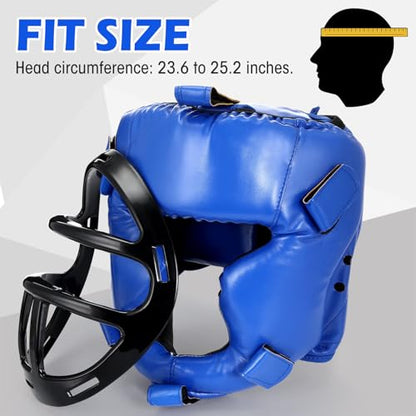 Arrowbash Set of 2 Boxing Headgear and Gloves for Adults 10oz Boxing Gloves Full Face Headgear Sparring Equipment for Martial Arts Muay Kickboxing Taekwondo Karate Training - color: Black & Blue, style: Classic