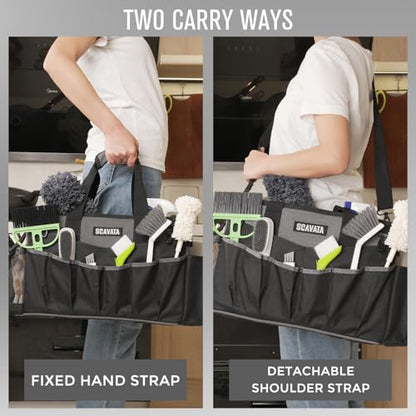 SCAVATA Wearable Cleaning Caddy Bag, Cleaning Caddy Supplies Organizer with Handle & Shoulder Straps for Housekeepers, Under Sink & Car Cleaning Tool Organizers with 4 Foldable Divider (DarkGrey) - color: DarkGrey