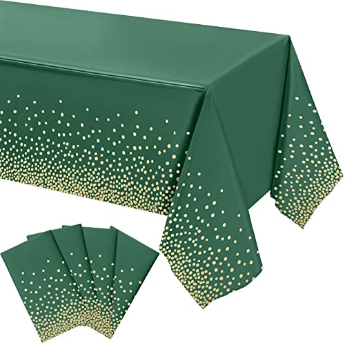 Tegeme 4 Packs Green and Gold Plastic Table Cloths for Parties Disposable Graduation Ramadan Mubarak Tablecloths Decoration with Gold Stamping Dot 108 x 54'' for Birthday Graduation Ramadan Party - color: Green, Gold