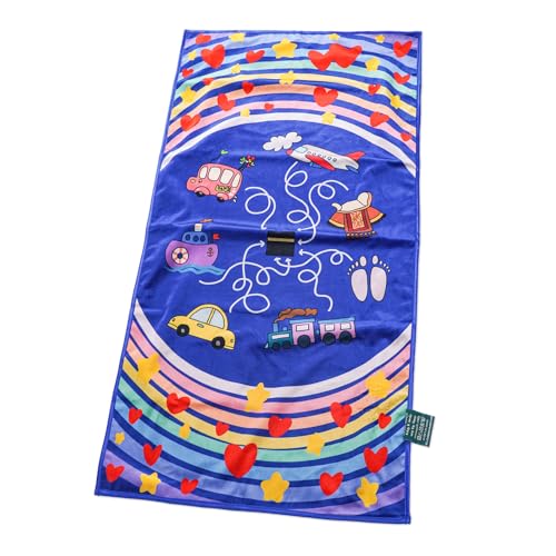 Children's Islamic Prayer Mat – Hajj Journey Theme, Soft German Velvet Material, Eco-Friendly & Safe, Educational Prophets Design, Perfect for Kids Learning Islam (Blue) - color: Blue