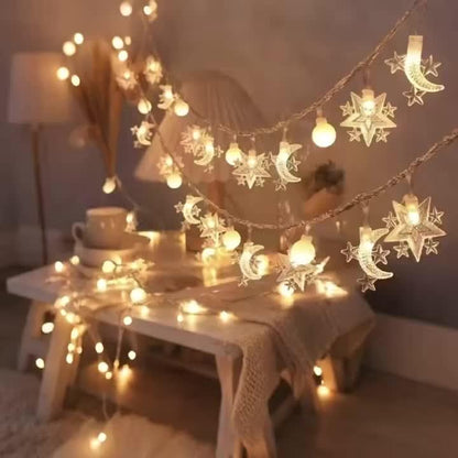 Led Fairy Lights, LED String Lights Adorned with Ramadan Stars, Moons for Bedroom, Christmas, Parties, Wedding, Centerpiece, Decoration (3m/9.8ft Warm White)