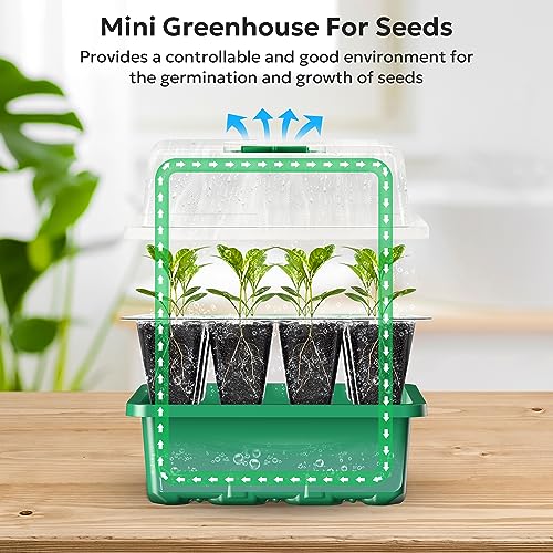 MIXC 10 Packs Seed Starter Tray Seed Starter Kit with Humidity Dome (120 Cells Total Tray) Seed Starting Trays Plant Starter Kit and Base Mini Greenhouse Germination Kit for Seeds Growing Starting - color: Green, size: 12 Cell