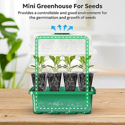MIXC 10 Packs Seed Starter Tray Seed Starter Kit with Humidity Dome (120 Cells Total Tray) Seed Starting Trays Plant Starter Kit and Base Mini Greenhouse Germination Kit for Seeds Growing Starting - color: Green, size: 12 Cell