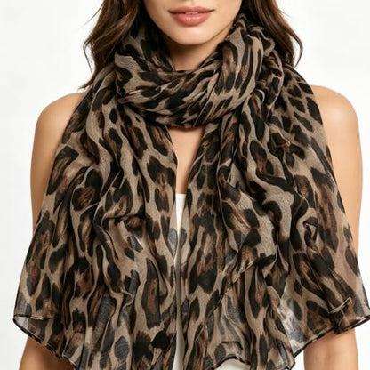 UTOWO Women Leopard Shawl Scarf Sheer Chiffon Fashion Neckerchief Classic Cheetah Hijab Lightweight Wrap Bandanas 31x66in