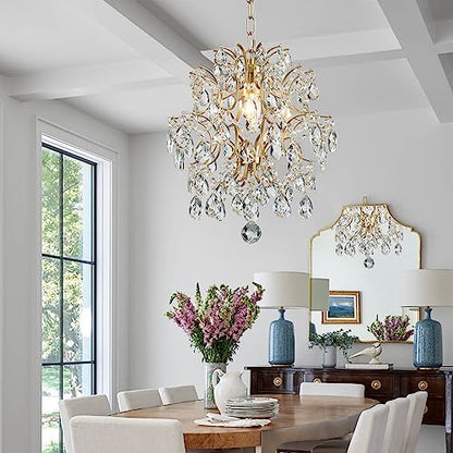 Bestier Gold Modern Pendant Chandelier Crystal Raindrop Lighting Ceiling Light Fixture Lamp for Dining Room Bathroom Bedroom Livingroom entryway 1 E26 Bulbs Required D13 in x H16 in - color: Gold, size: D13" x H16"