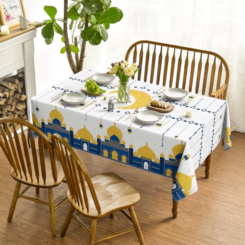 Horaldaily Ramadan Square Tablecloth 60×60 Inch, Eid Al Fitr Mubarak Washable Table Cover for Party Picnic Dinner Decor - size: 60" x 60" (Square)