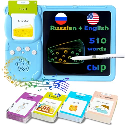 Talking Flash Cards with Writing Tablet - Russian English, Blue - color: Russian, size: Blue
