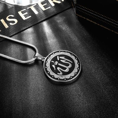 Hipunk Men Islamic Pendant Necklace - Muslim Allah Necklace Allah Necklace Mens Muslim Islam Pendant 316L Stainless Steel Islamic Arabic Gift Black Gun/18K Gold Plated Islam Jewelry SP0049 - color: white & black