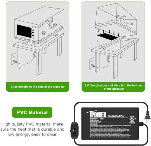 iPower 4 by 7-Inch 4 Watts Reptile Heating Mat with Temperature Controller Under Tank Warmer Terrarium Heat Pad for Reptiles and Amphibians, Black - size: 4" x 7", style: Heat Pad with Adjust Knob
