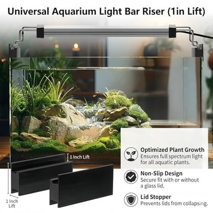 1" Aquarium Light Riser Compatible with Aqueon Tanks, Universal LED Light Bar Mount for Rimmed Aquariums, Optimizes Plant Growth & Prevents Lid Over-Opening, Fits Glass Lids, 2-Pack
