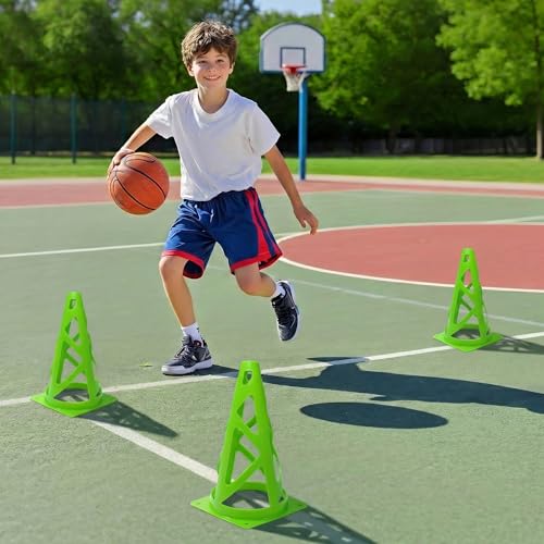 24 Pack Soccer Cones, 9 Inch Agility Cones for Soccer, Football, Basketball, Cones for Sports Training, Speed & Agility Drills, Field Marking Equipment - color: green
