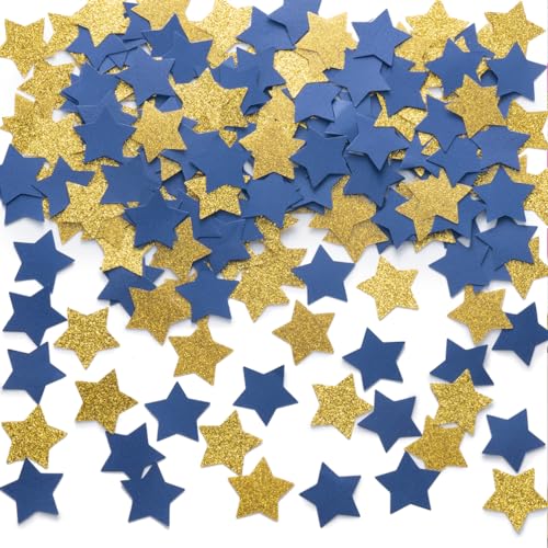 MOWO Gold and Blue Star Confetti Table Decoration for Birthday Graduation Retirement Bachelor Theme Party,1.2 inch in Diameter,200 Counts - color: Gold,royal Blue