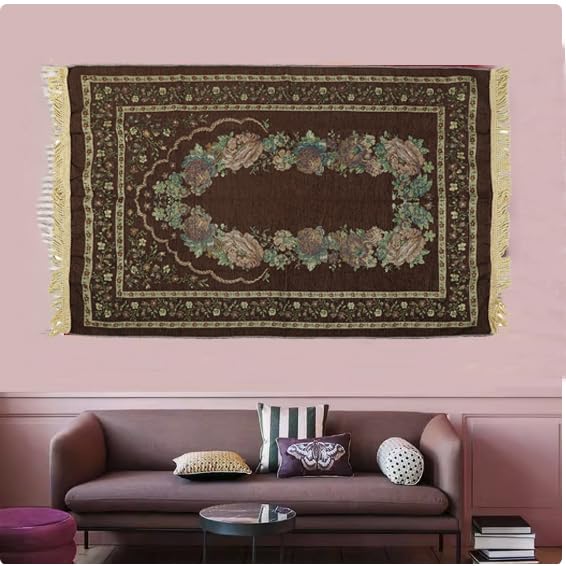 haozaikeji Muslim Prayer Rug Islamic Muslim Prayer Mat Floral Eid Ramadan Rug Namaz Seccade Arabic Turkish Sofa Table Rug Portable Meditation Rug Soft Embroidered Blanket with Tassel - color: Brown