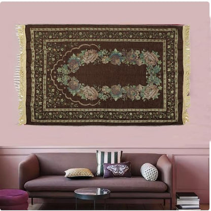 haozaikeji Muslim Prayer Rug Islamic Muslim Prayer Mat Floral Eid Ramadan Rug Namaz Seccade Arabic Turkish Sofa Table Rug Portable Meditation Rug Soft Embroidered Blanket with Tassel - color: Brown
