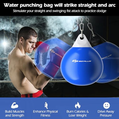 Goplus Water Aqua Bag, 21'' 180 Pound /18” 110 Pound Heavy Punching Bag with Adjustable Metal Chain, Water Injection Hose, Boxing Training Bag for Adults Fitness, MMA - style: Blue-18”, 110LBS