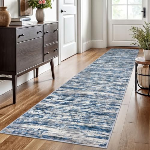 SIILOOM 2x10 Washable Runner Rug Non Slip Soft Area Rug for Hallway Kitchen - color: Navy Blue/Gray/Neutral/Multi, size: 2' x 10' (Runner)