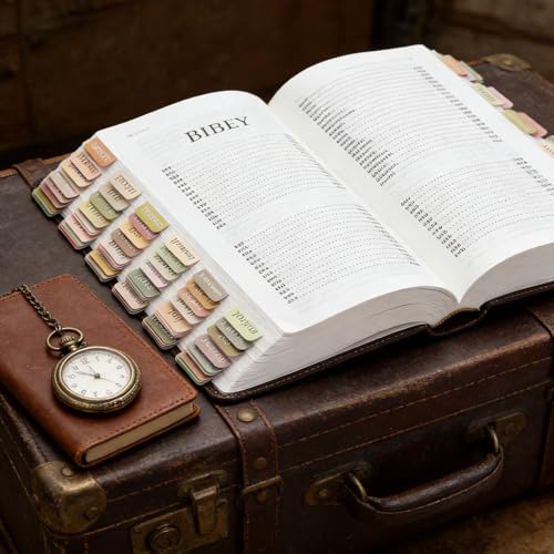 Printed Book Classification Tabs - Boho Theme Laminated Page Markers, Easy-to-Apply Large Print Tabs for Bibles, Notebooks & Study Books with Alignment Guide