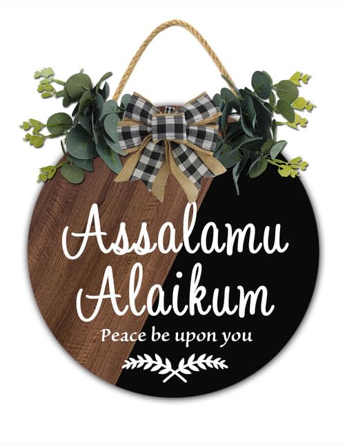Assalamu Alaikum Door Hanger Peace Be Upon You Islamic Wall Art 12x12 Inch Eid Front Door Sign Salam Welcome Sign Muslim Home Decor Farmhouse Hanukkah Decorations Housewarming Gift - color: C3, size: 12X12IN