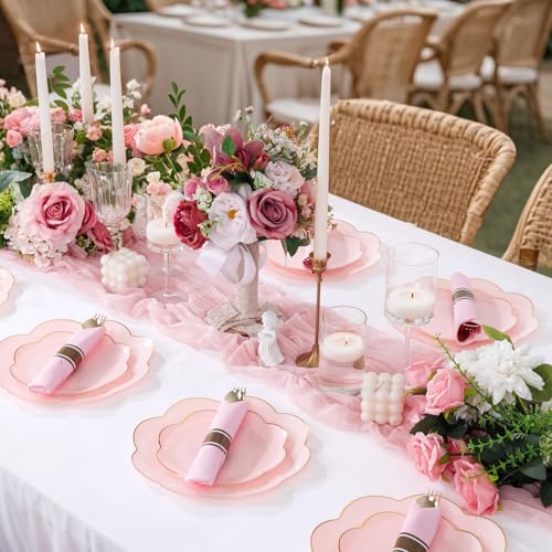 Supernal Gold Plastic Silverware Set with Pre Rolled Pink Napkin-Disposable Cutlery with Pink Linen Napkin Gold, Wrapped Plastic Silverware Heavy Duty Suit for Birthdays, Parties, Weddings 30Packs - color: Pink and Gold, size: 30 Pack