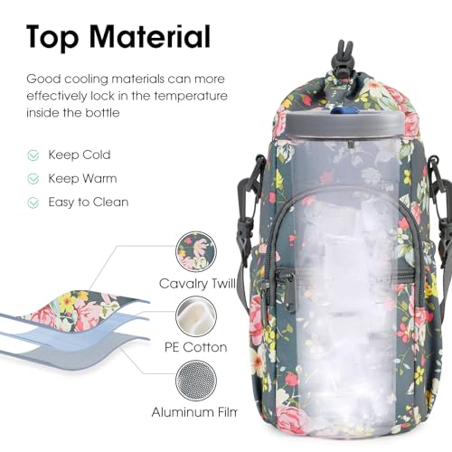 sportsnew 40oz Insulated Crossbody Water Bottle Bag Gym Hiking Phone Pocket | Water-resistant Lining, Padded Strap, Top Handle, Drawstring, Phone Pocket, Elastic Slots, Built-In Key Clip for Gym Walking - color: Rose