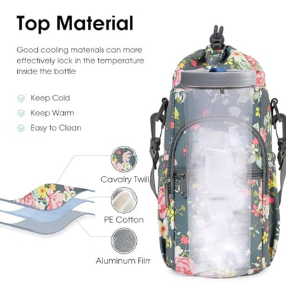 sportsnew 40oz Insulated Crossbody Water Bottle Bag Gym Hiking Phone Pocket | Water-resistant Lining, Padded Strap, Top Handle, Drawstring, Phone Pocket, Elastic Slots, Built-In Key Clip for Gym Walking - color: Rose