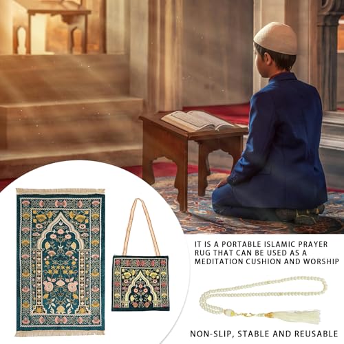 zhxinashu Floral Prayer Mat Set with Tasbih Beads and Carrying Bag - color: Style a