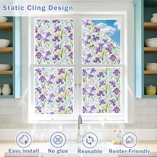 Rainbow Stained Glass Window Privacy Film,Anti-UV Heat Blocking Save Energy - color: Rainbow Iris, size: 17.5*78.5