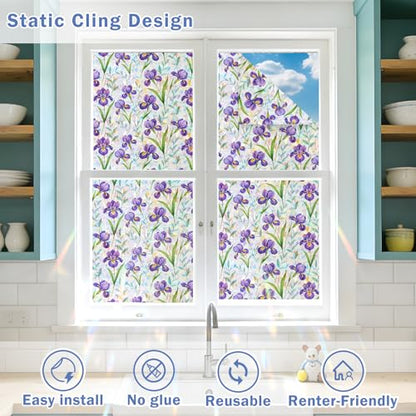 Rainbow Stained Glass Window Privacy Film,Anti-UV Heat Blocking Save Energy - color: Rainbow Iris, size: 23.5*78.5